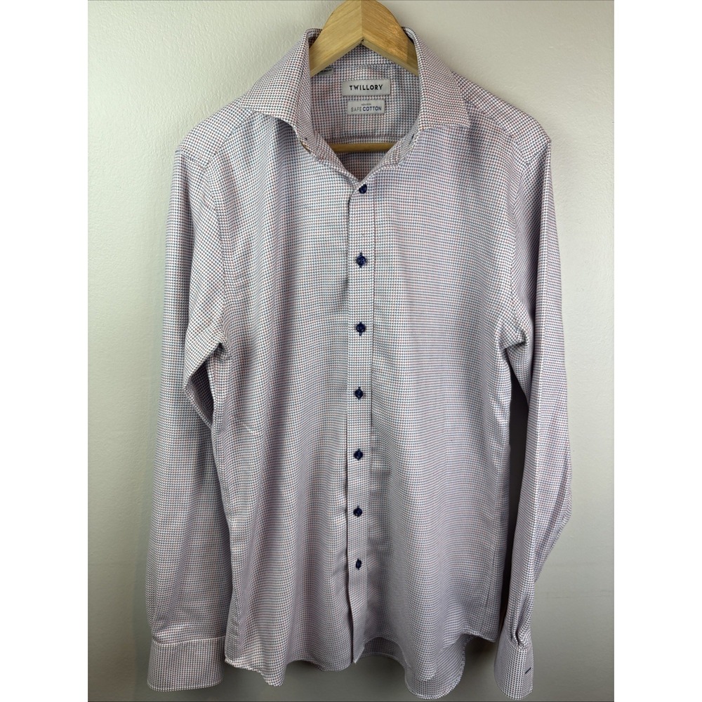 Twillory Dress Shirt Size Large Chevron‎ Pattern Safe Cotton